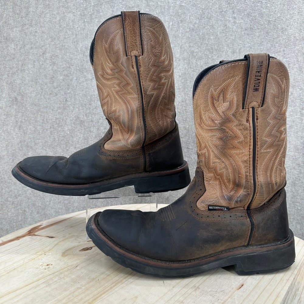 Wolverine Rancher Wellington Boots Mens 10.5EW Brown Waterproof Leather Sq Toe